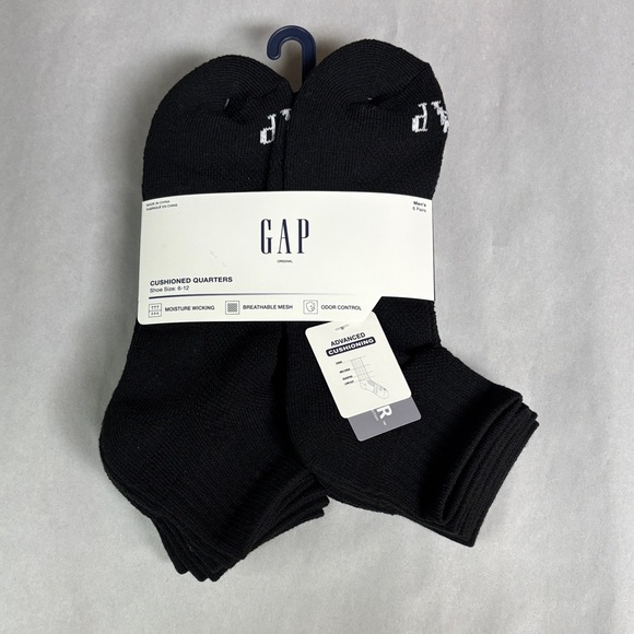New Gap Socks Men’s Cushioned Quarters 6 Pair Black Socks Casual Activewear - Picture 1 of 13